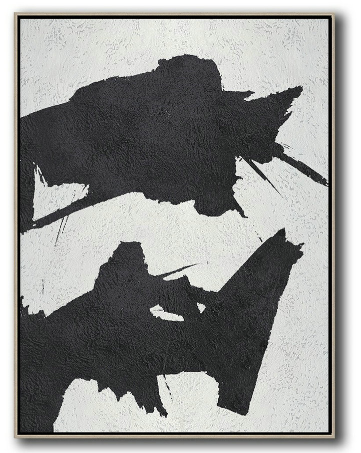 Modern Canvas Art,Black And White Minimal Painting On Canvas - Giant Wall Decor